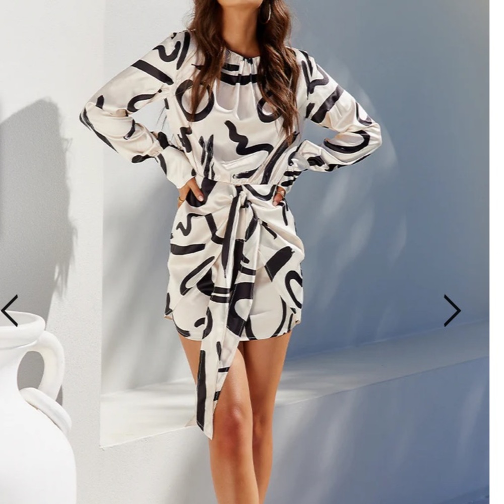 Long Sleeve Black and Cream Mini Dress NWT